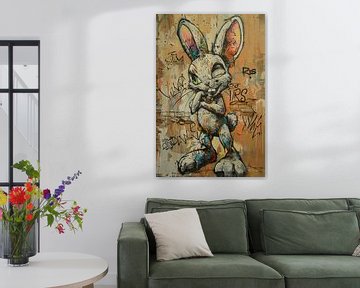 Graffiti Rabbit | Whiskered Wall Warrior sur Blikvanger Schilderijen