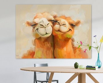 Kamelen Vriendschap | Camel Cuddles van Blikvanger Schilderijen