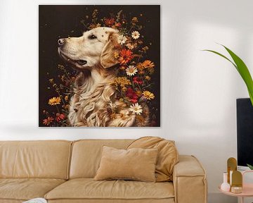 Golden Retriever met bloemen van Marlon Paul Bruin