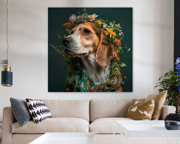 Beagle mit Wildblumen von Marlon Paul Bruin