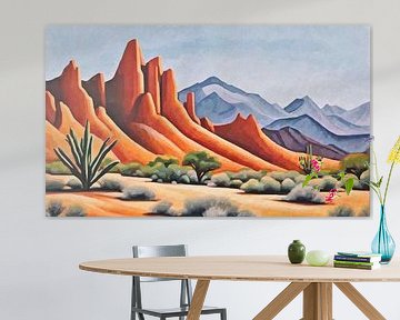 Wüste mit felsigen Bergen, Gräsern und Yuccas von Anna Marie de Klerk
