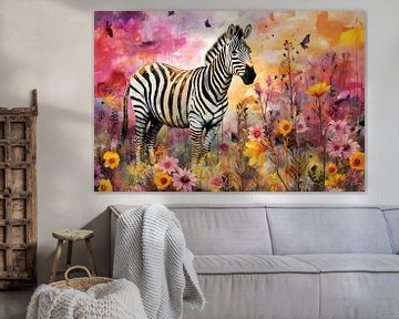 Zebra im Blumenmeer von De Mooiste Kunst