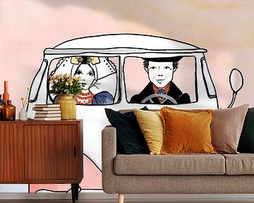 Zeeuwse vintage bus op het strand van Debbie van Eck