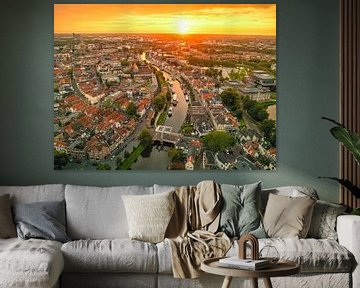Thorbeckgracht in Zwolle tijdens zomerse zonsondergang van Sjoerd van der Wal Fotografie