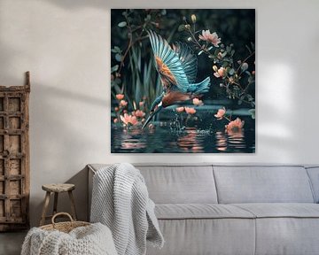 Beautiful kingfisher takes a dip by Mel Digital Art