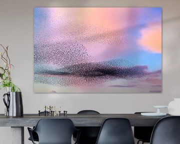 Starling birds flying in a large group during sunset by Sjoerd van der Wal Photography