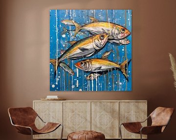 Gold fish on blue by Dunto Venaar