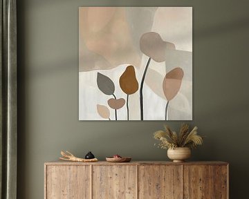 Minimalisme abstrait fleurs tons de terre sur Mel Digital Art