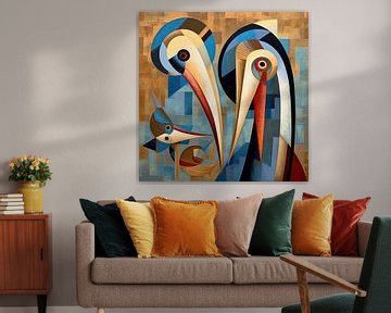 Schilderij Abstracte Vogels | Gedachtenvlucht in kleur van ARTEO Schilderijen