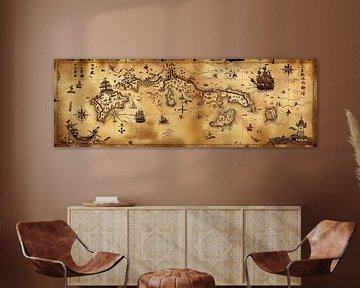 Pirate treasure map as illustration in panorama by Digitale Schilderijen