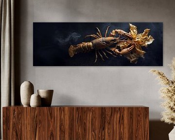 Kreeft ligt op een donkere keukentafel panorama van Digitale Schilderijen
