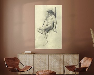 Gustav Klimt - Zittend mannelijk naakt met hoed van Peter Balan