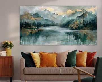 Mountain reflections in Gold & Emerald van Bianca ter Riet