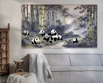 Pandas jouant dans la forêt