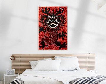 Moderne Chinese draak in rood en zwart van Frank Daske | Foto & Design