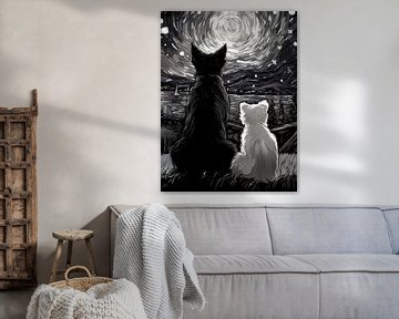 Twee honden in de sterrennacht | Geïnspireerd door van Gogh van Frank Daske | Foto & Design