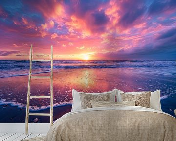 Sereen Nederlands strand tijdens zonsondergang van Pieter Struiksma