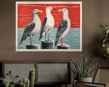 Trois mouettes sur la mer Rouge sur Frank Daske | Foto & Design