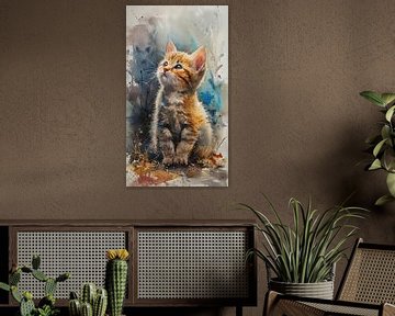 Katze - Katze in Aquarell von Gelissen Artworks