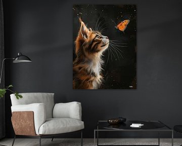 Katze - Katze mit Schmetterling von Gelissen Artworks