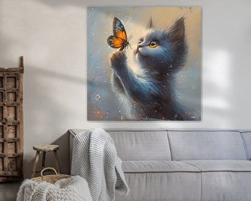 Katze - Katze mit Schmetterling von Gelissen Artworks