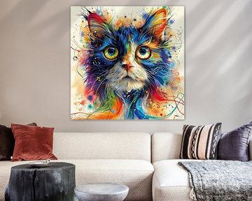 poes - kat in kleurig aquarel van Gelissen Artworks