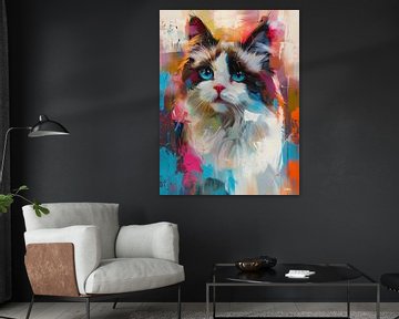 cat - cat in colourful watercolour by Gelissen Artworks