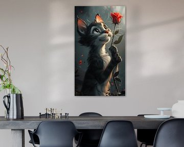 Katze - Katze mit Rose in Zeichnung / Cartoon von Gelissen Artworks