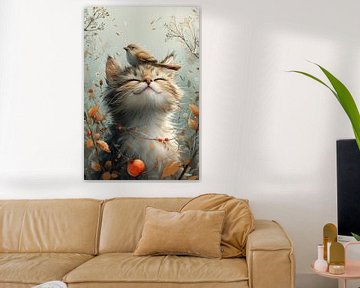 poes - kat met vogeltje van Gelissen Artworks