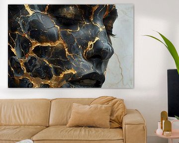 Schilderij Vrouw Gezicht | Schilderij Zwart Goud Vrouw |  Abstract van AiArtLand