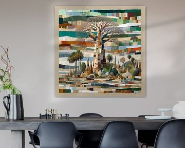 Collage baobab dans un paysage fantastique