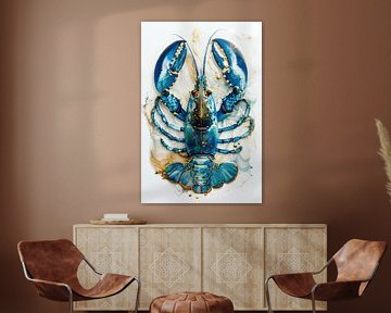 Lobster Luxe - BLUE ink CANCER with gold on MARMER by Marianne Ottemann - OTTI