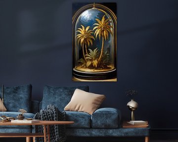 Gouden palmen op strand in glazen stolp van Maud De Vries