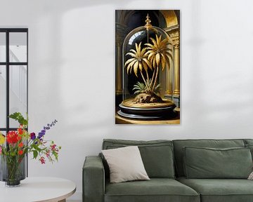 Gouden palmen onder glazen stolp in paleis met zuilen van Maud De Vries