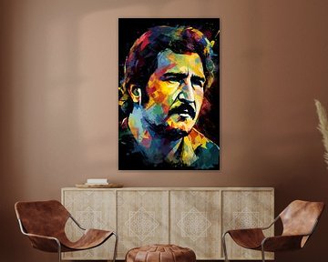 Visage de Pablo Escobar dans le spectre des couleurs sur De Muurdecoratie