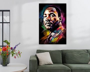 Martin Luther King Abstract Portret in Levendige Kleuren. van De Muurdecoratie