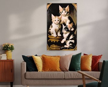 Portrait avec 3 chatons sur Maud De Vries