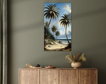 Tropisch zeezicht met palmen van Maud De Vries