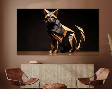 Origami kat panorama goud-zwart van TheXclusive Art