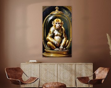 Roodbruin aapje onder glazen stolp van Maud De Vries