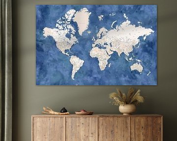 Karte Blaue und beige Aquarell detaillierte Weltkarte