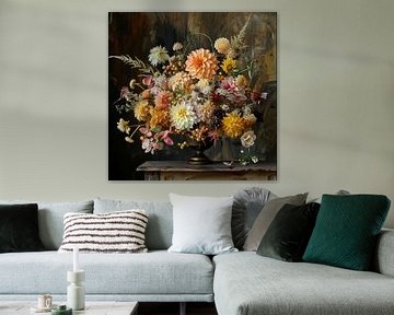 Chic bunch of flowers on an antique table by C Dekker