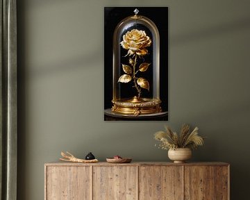 Golden roses in glass bell with diamonds by Maud De Vries