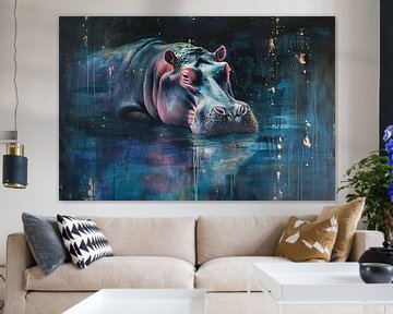 Neon Nijlpaard | Aquatic Aura Swirl van Kunst Kriebels