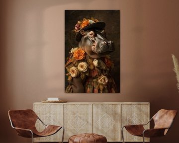 Nijlpaard in bloemenjurk van Bert Nijholt