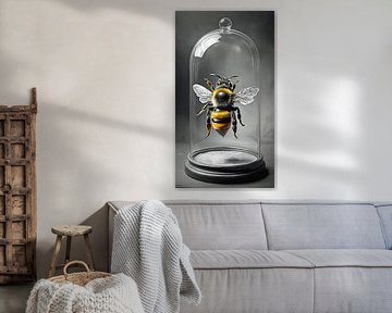 Abeille dans une cloche de verre nature morte minimaliste sur Maud De Vries