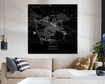 Zwart-witte landkaart van Almelo, Overijssel. van Rezona