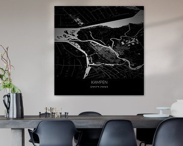 Zwart-witte landkaart van Kampen, Overijssel. van Rezona