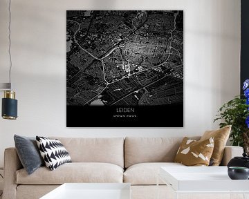 Zwart-witte landkaart van Leiden, Zuid-Holland. van Rezona