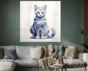 Zittende kat in Delfts Blauw van Lauri Creates